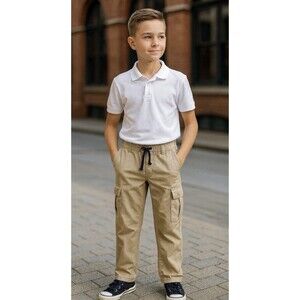 Polo Ralph Lauren Boys Pants Beige Size 12 Cargo Stretch Cotton Blend Drawstring